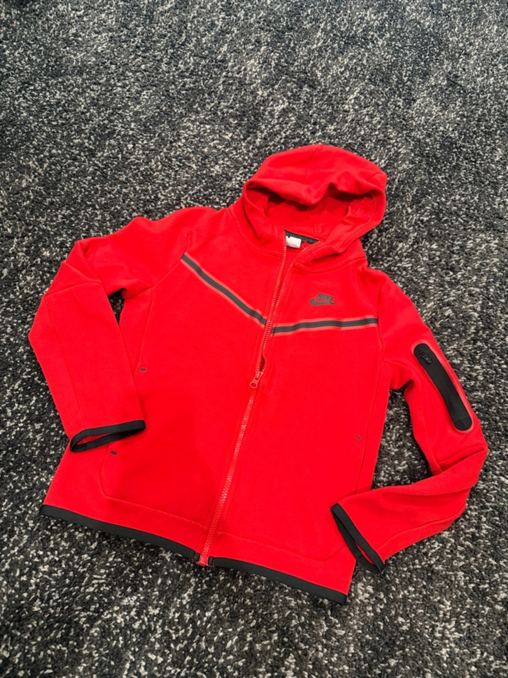 Nike Kids Bright Red tech fleece Hooded Full-Zip Sweatshirt